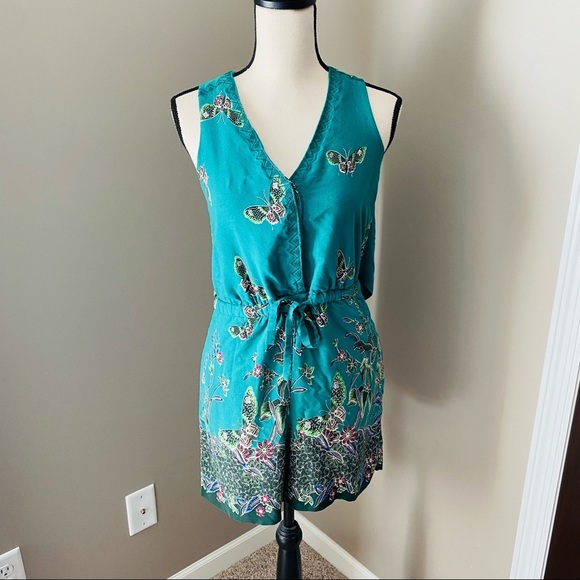 Elevenses By Anthro. Papillion Romper Green Sz XS - Picture 1 of 15